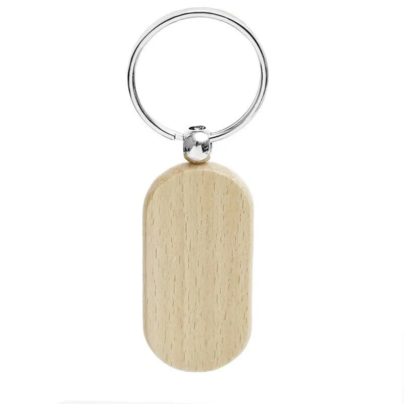 Beech Wood Keychain Party Favors Blank Personalized Customized Tag Name ID Pendant Key Ring Buckle Creative Birthday Gift