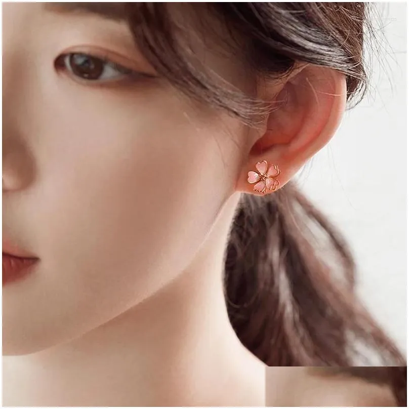Stud Earrings Drop Oil Enamel Stereo 925 Silver Needle Cherry Blossom Resin