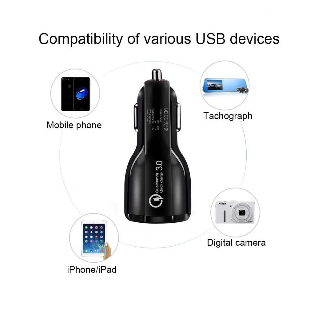 Car  Quick Charge 30 QC 30 Fast Charging Adapter Dual USB CarCharger For iphone Micro USB Type C Cable Phone Chargers2298340
