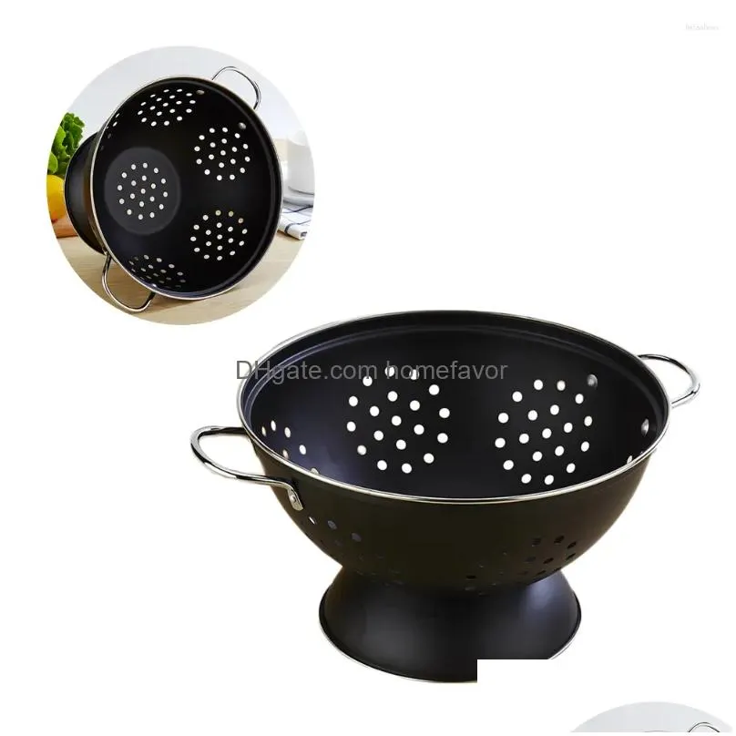 plates stainless steel tray black storage wash basket fruit plate hollow decoration ornaments round portable drain dish