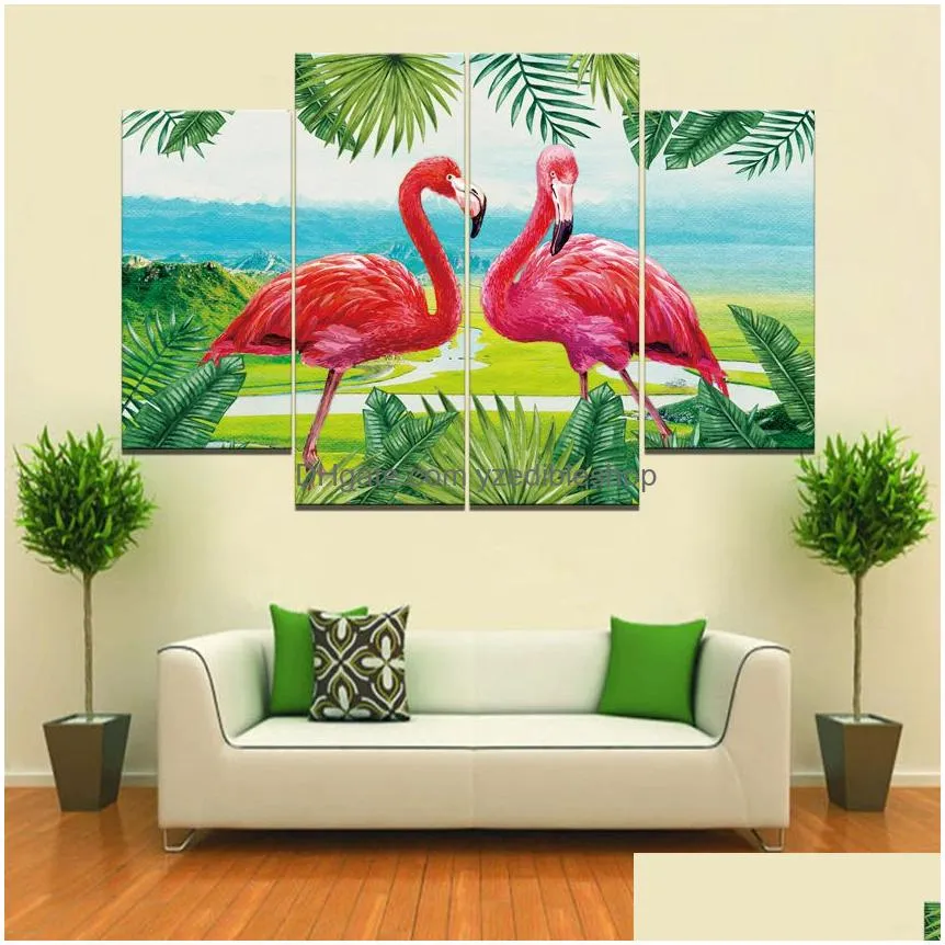 two flamingos frameless paintings 4pcs no frame printd on canvas arts modern home256d6011790