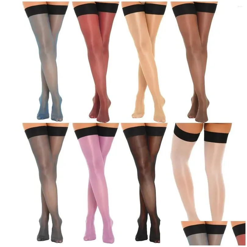 Women Socks Womens Glossy Thigh High Stockings Sexy Sheer Stretchy Thin Thigh-high Costume Ladies Lingerie Accessories Clubwear Est