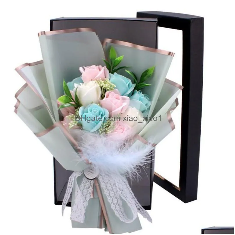 11pcs handmade creative soap flowers rose bouquet gift box simulation decorative flower valentines day birthday decor6315425