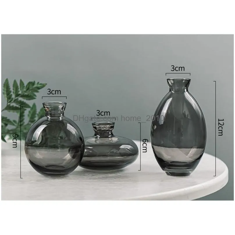 3pcs classic creative mini vase top quality glass transparent home deco living room reagent bottles flower vase wholesale 210409