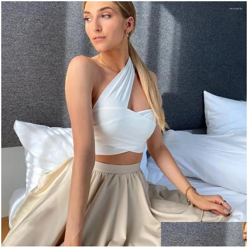 Women`s Tanks Spring Summer Womens Tops Sexy Bandage Cami Top White Cotton Backless Strapless 2023 Solid Color Beach Wrap Chest Strap
