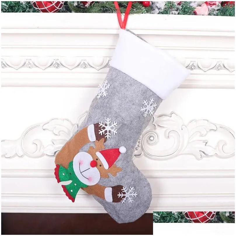 Clephan Luminous Stocking Gift Bag Gray with Lights Christmas Eve Interior Decoration Pendant