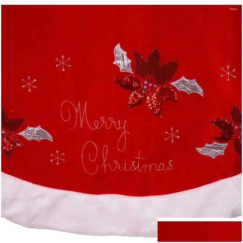 Christmas Decorations 72-Inch Red And White Velvet Merry Tree Skirt Applique Treeskirt Xmas Trees Skirts Multicolor