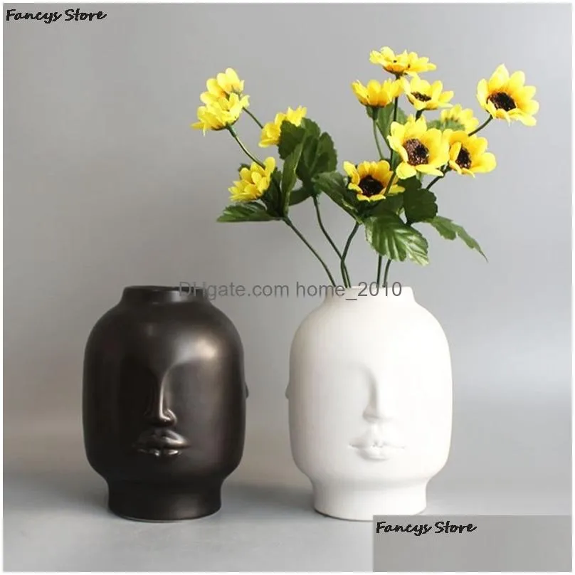 nordic ins style creative personality face vase modern minimalist lips ceramic floral home bar bookstore decoration ornaments 210409