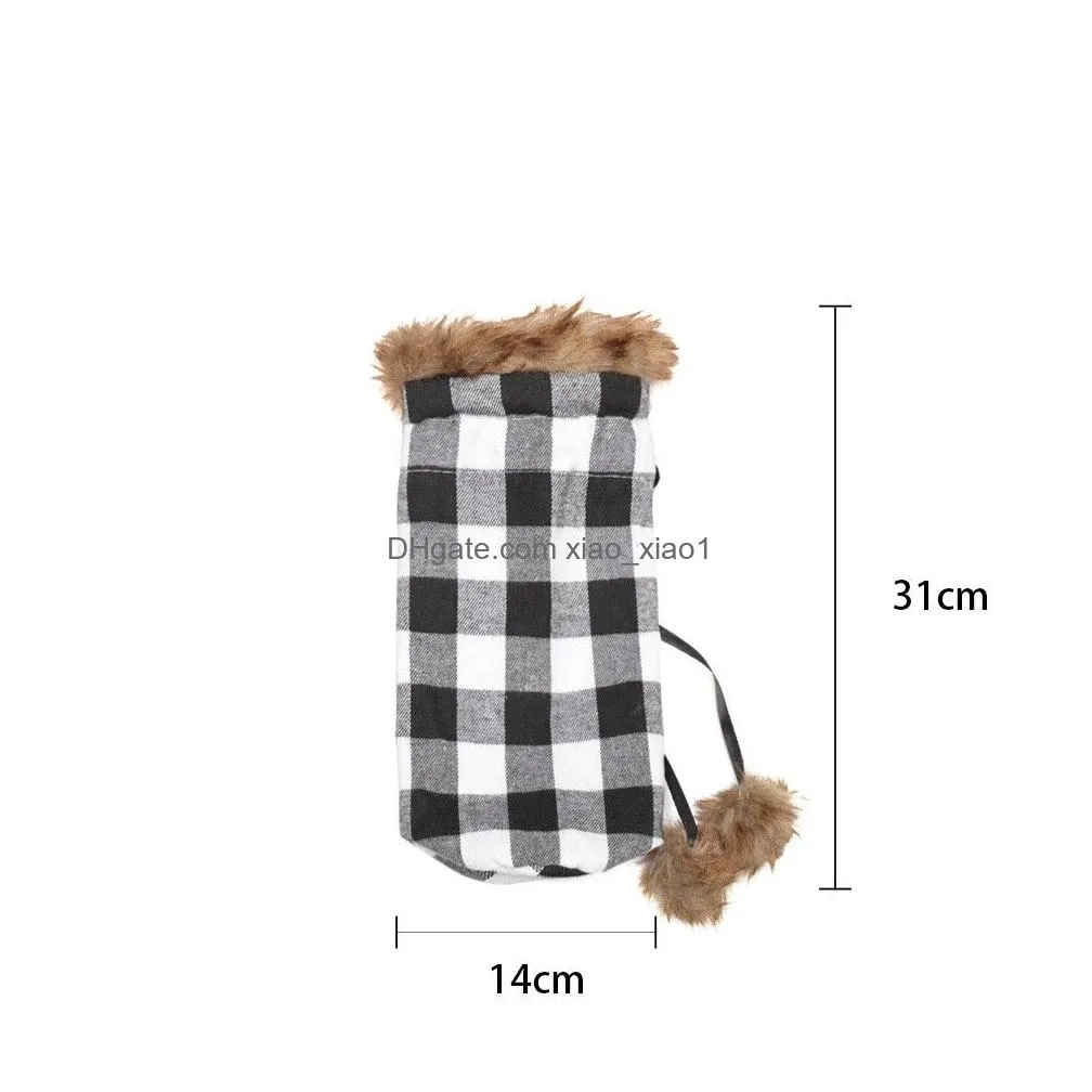 bottle cover plaid linen wine bags lapel red christmas decorations wine sets dinner fy72835748132