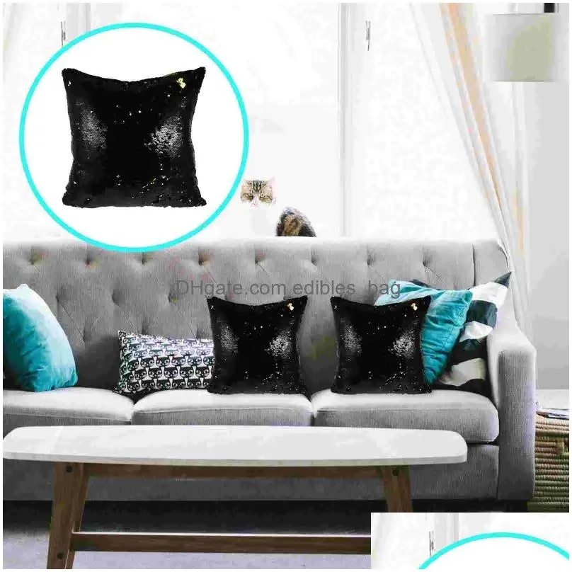 pillow diy two tone glitter sequins throw cases and covers color changing scale sofa pillowcase blue