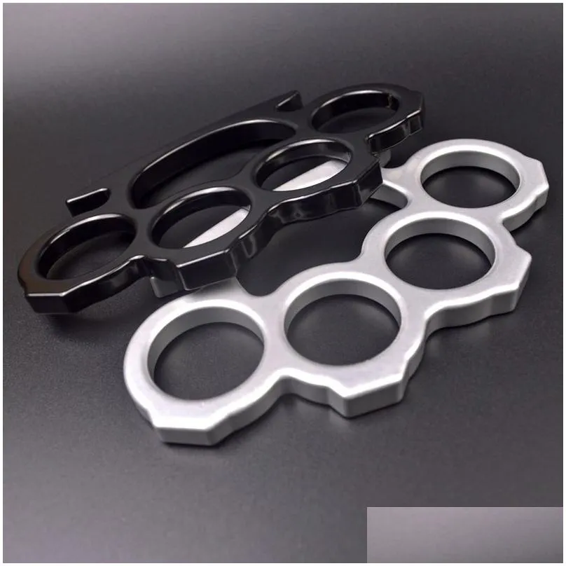 Silver Black Metal Knuckle Duster Four Finger Self Defense Clasp Safety Men and Women Bracelet Fitness EDC Pocket Tool