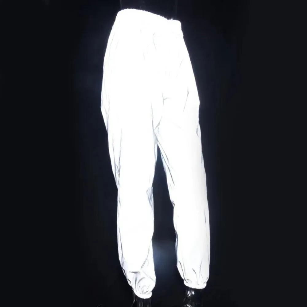 Light Reflective Cloth Women Casual Pants Summer High Waist Pant Skinny Ankle Banded Pants Female Elastic Waist Work Trousers