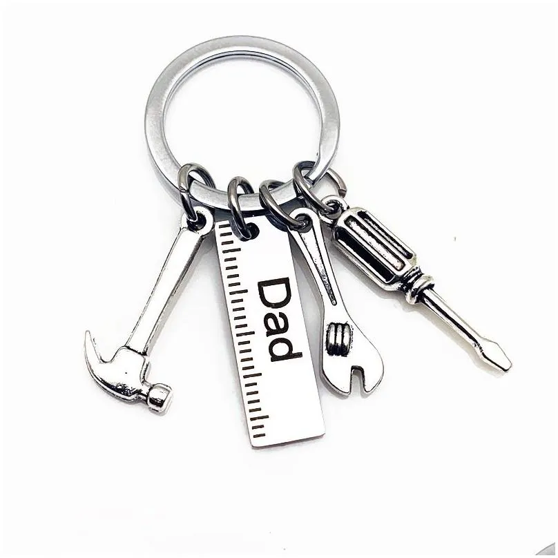 Key Rings Hand Tool Key Ring Stainless Steel Tag Dad Papa Hammer Screwdriver Wrench Keychain Holders Fashion Jewelry Will And Sandy G Dhc9V