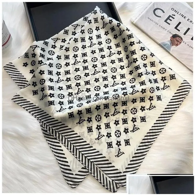 Scarves 20Style 7070Cm Designer Letters Print Floral Silk Scarf Headband For Women Fashion Long Handle Bag Paris Shoder Tote Lage Ri Dhkmt