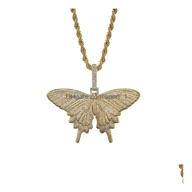 2019 iced out animal big butterfly pendant necklace silver blue plated mens hip hop bling jewelry gift whole2281