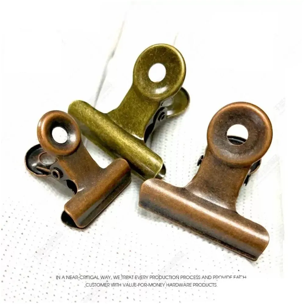 4 size retro round metal grip clips bronze bulldog clip metal ticket paper clip for tags bags office wholesale