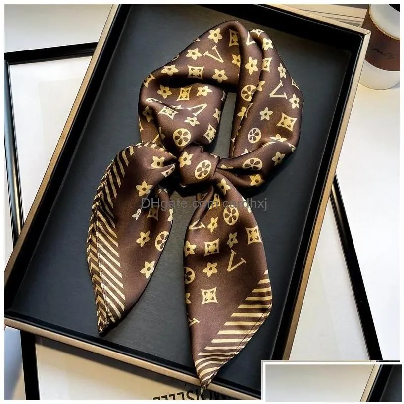Scarves 20Style 7070Cm Designer Letters Print Floral Silk Scarf Headband For Women Fashion Long Handle Bag Paris Shoder Tote Lage Ri Dhkmt