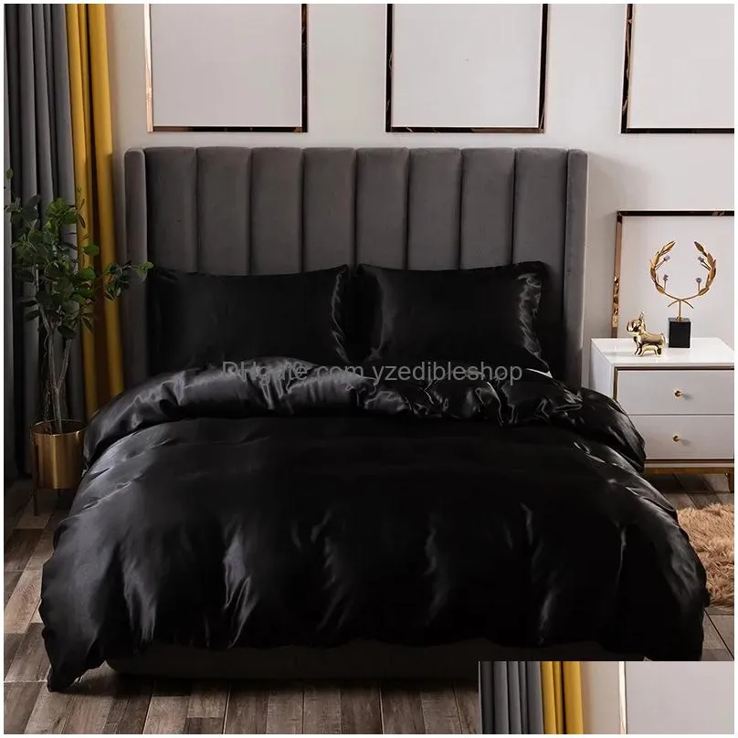 luxury bedding set king size black satin silk comforter bed home textile queen size duvet cover cy2005191970009