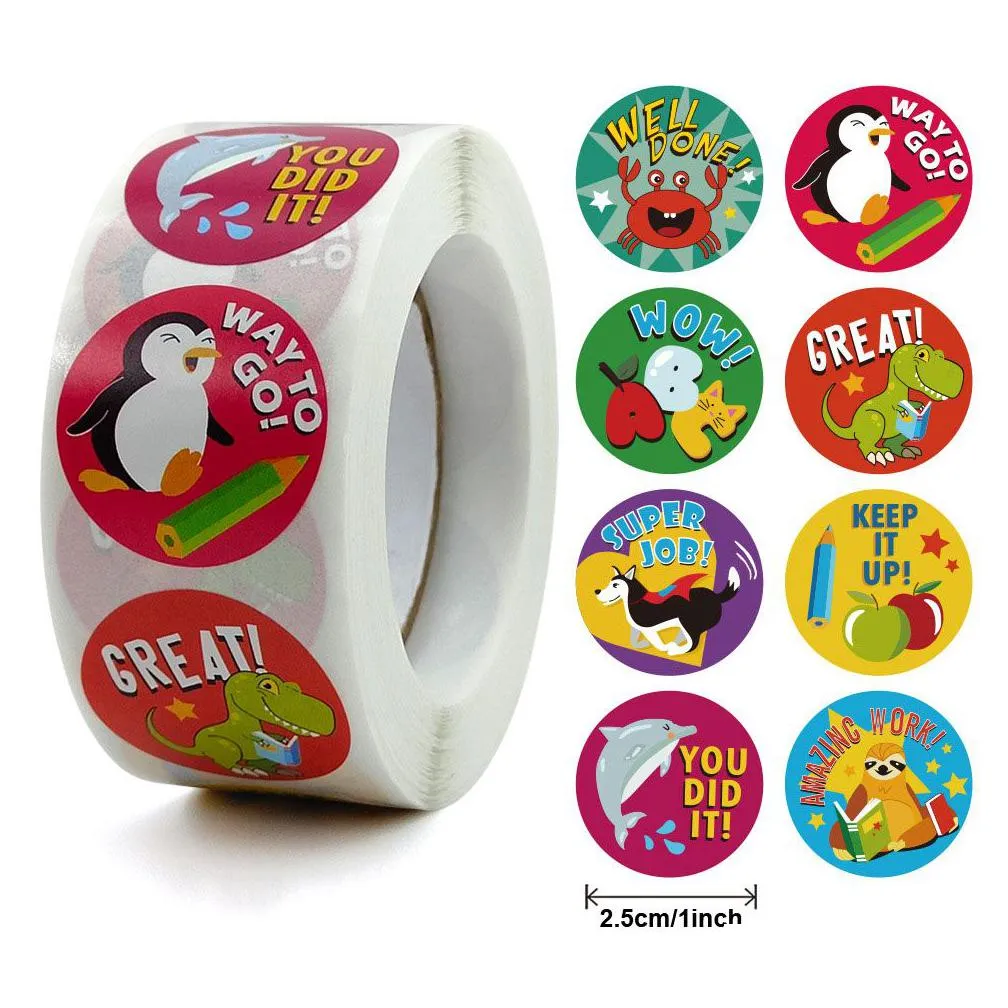 wholesale 500pcs/roll round animal stickers adorable incentive stickers cute labels gifts kids teacher reward motivational decorations