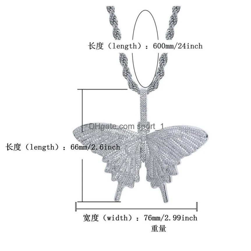 2019 iced out animal big butterfly pendant necklace silver blue plated mens hip hop bling jewelry gift whole2281