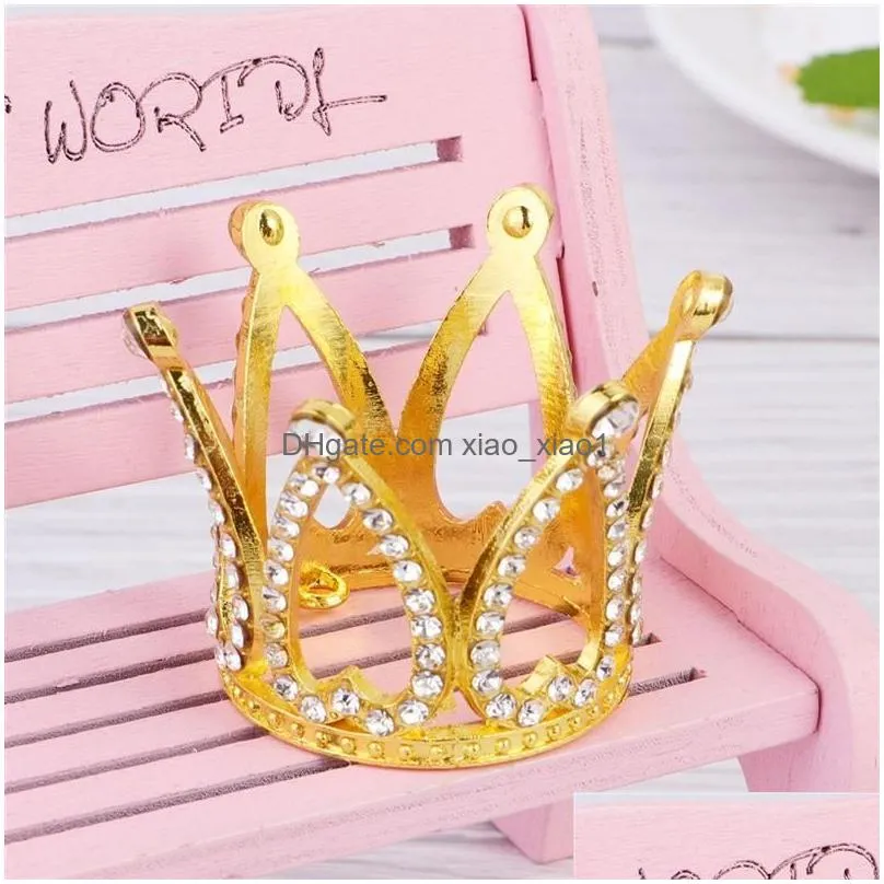 2pcs gold mini crown cake topper for kids birthday decor rhinestone crown cake ornament wedding party topper a3511507954