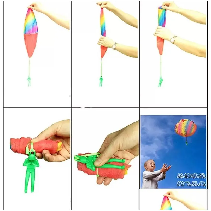 Kite & Accessories 6 Colors Fidget Toys Hand Kite Accessories Throwing Parachute Kids Outdoor Fun Toy Games For Kid Flying Parachutes Dhukq