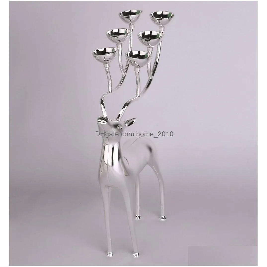 home decoration deer metal silver plated candle holder stainless steel gold silver deer candlestick t200108