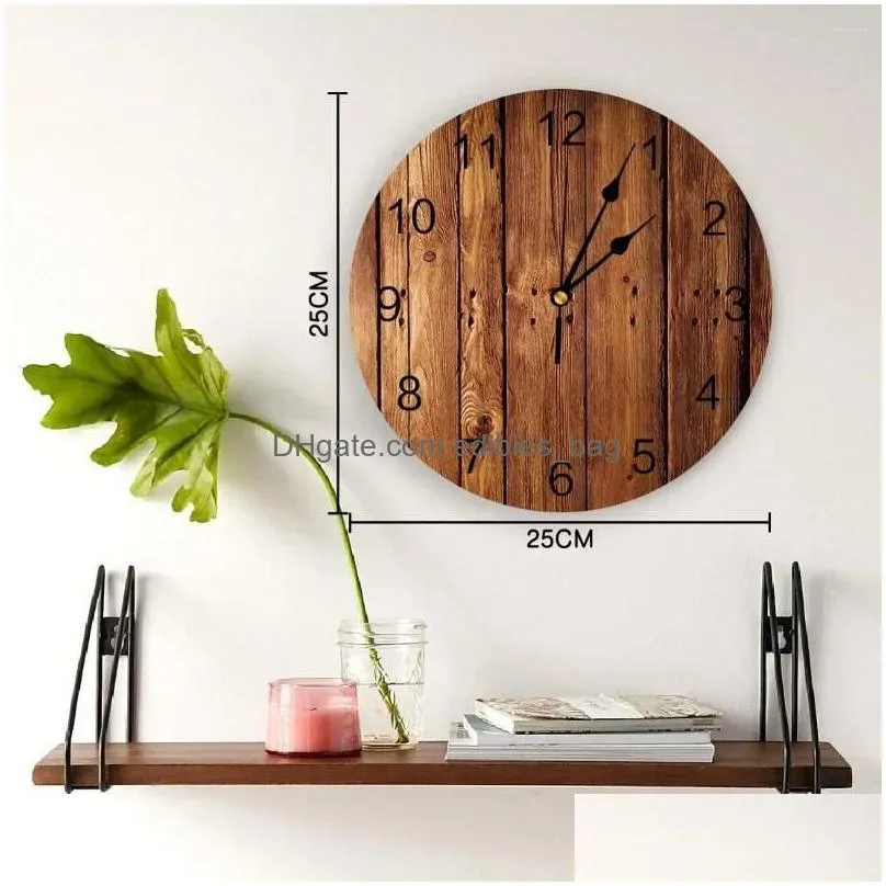 wall clocks brown planks retro wood grain clock for home decoration living room quartz needle hanging watch modern kitchen