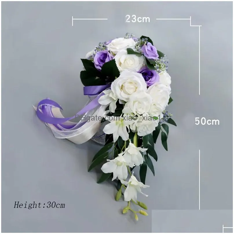 waterfall silk rose wedding bouquet for bridesmaids bridal bouquets white artificial flowers mariage supplies home decoration3885674