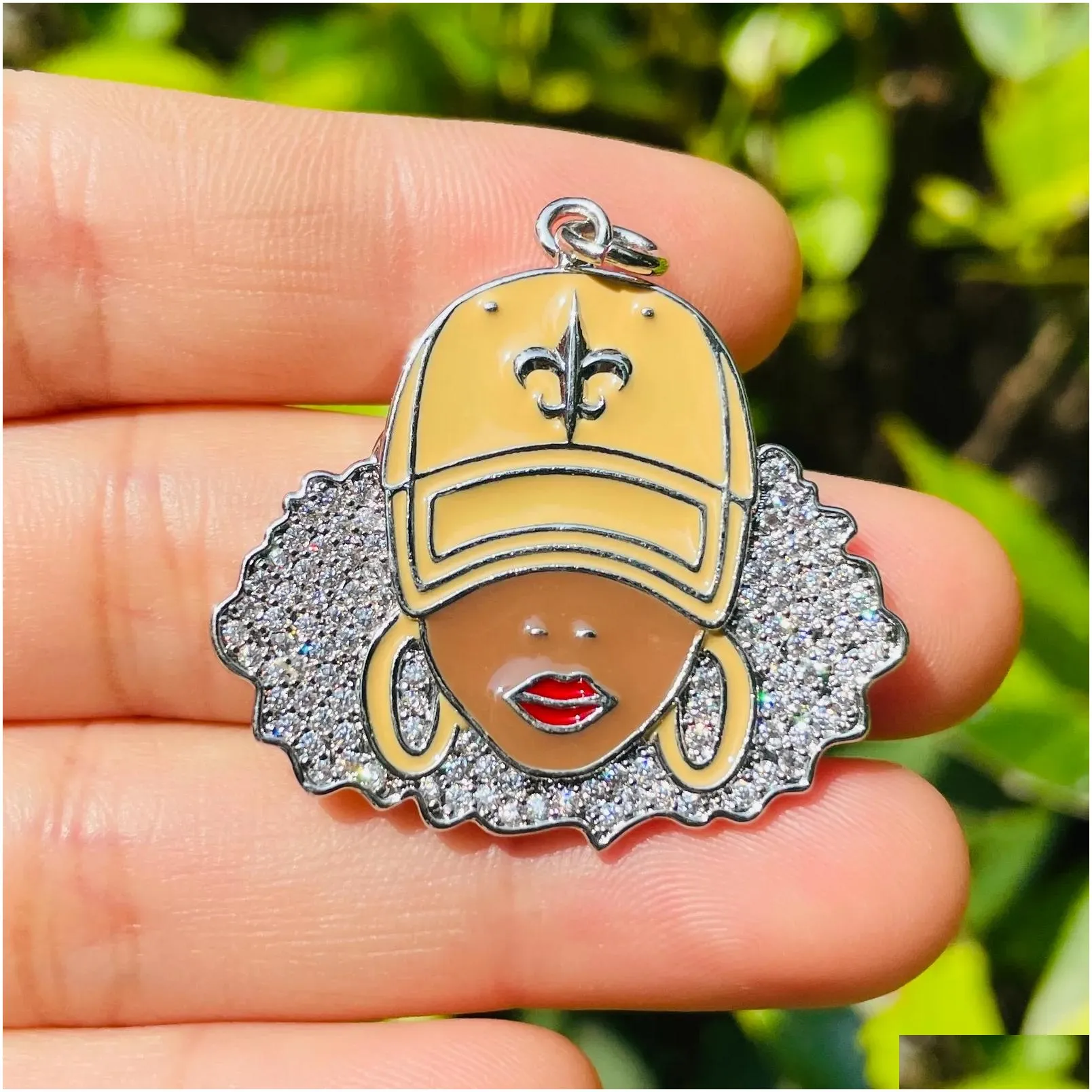 Charms 5Pcs Who Dat Girl Fleur De Lis Pendant For Women Bracelet Necklace Making Bling Afro Black Jewelry Supply 230320 Drop Delivery Dhxnd