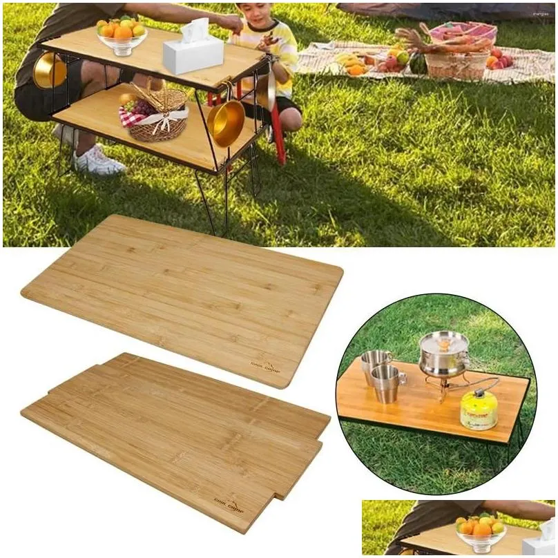 Camp Furniture Portable Foldable Table Bamboo Wood Board Camping Barbecue For Backyard Picnic