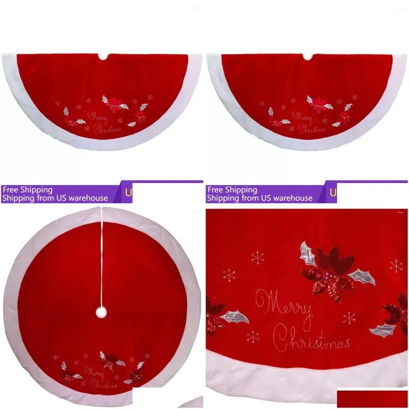 Christmas Decorations 72-Inch Red And White Velvet Merry Tree Skirt Applique Treeskirt Xmas Trees Skirts Multicolor