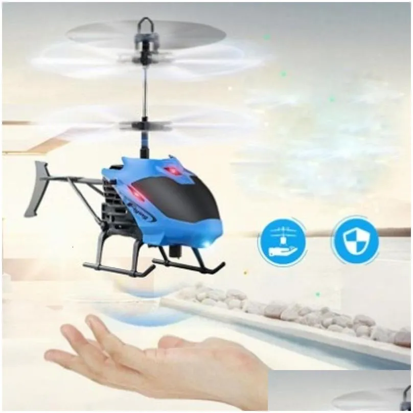 Electric/Rc Aircraft Mini Quadcopter Drone Rc Infraed Induction Flying Helicopter Flashing Light Toy Gift Present For Kids Drop Deliv Dh7Qz