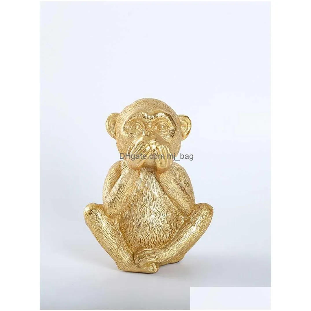 Decorative Objects & Figurines Resin Not Listen See Talk Golden Monkey Miniature Figurines Home Decor Bedroom Corridor Decorative Scpt Dhzkr