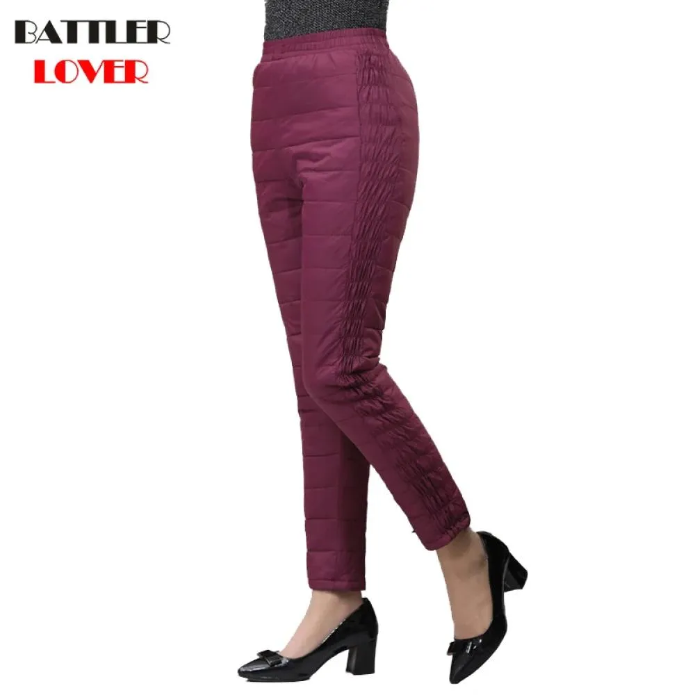 2019 Winter Warm Duck Down Pants Women Outwear With Elastic Waist Outside Working Wear Thicken Trousers Women Femme Down Pant