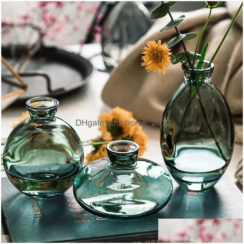 3pcs classic creative mini vase top quality glass transparent home deco living room reagent bottles flower vase wholesale 210409