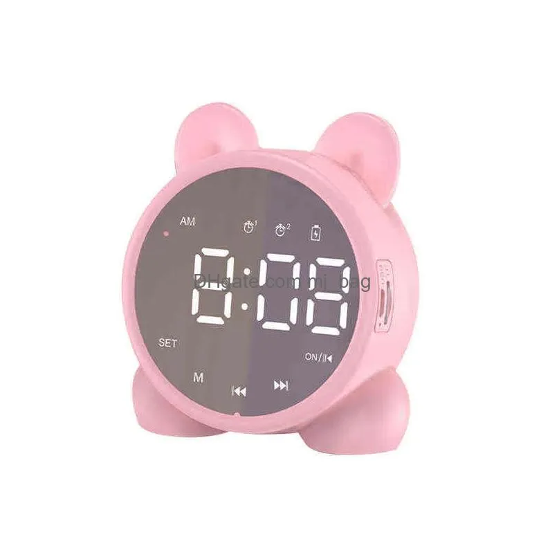 Desk & Table Clocks Cute Cat Bluetooth Speaker Alarm Clock Led Digital Girls Bedside Wake Up Temperature Sn 211112 Drop Delivery Home Dhv8Q