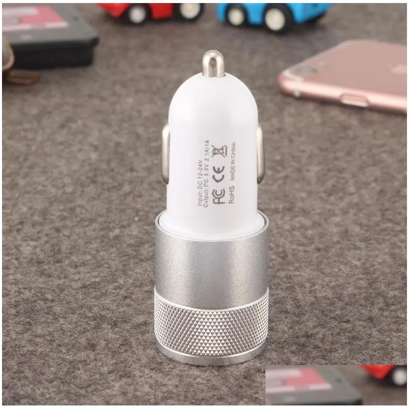 Aluminum Alloy 2 USB Ports Universal Intelligent Charging Strong Compatible DC1224V 21A Dual USB Car  for All Mobile