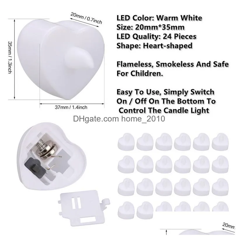 24 flameless small led candle for home christmas party wedding decoration heart-shaped electronic tealight candles battery-power