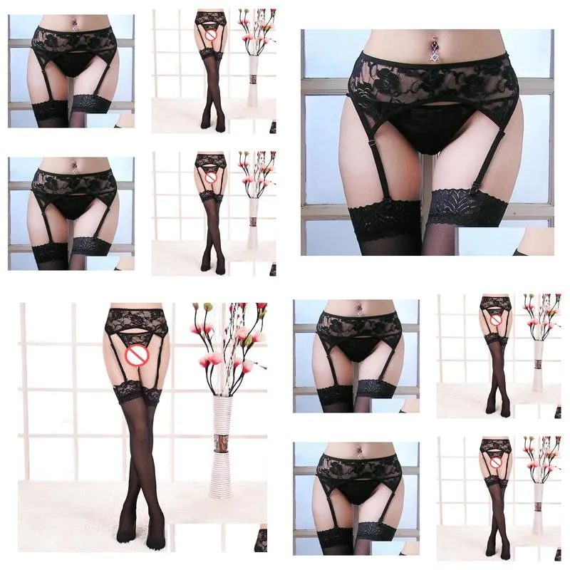 Woman Sexy Lingerie erotic Garter Belt Stockings Set Sheer Lace Sexy scoks Thigh High Garter BeltGstring Panties Sexy Underw3213060