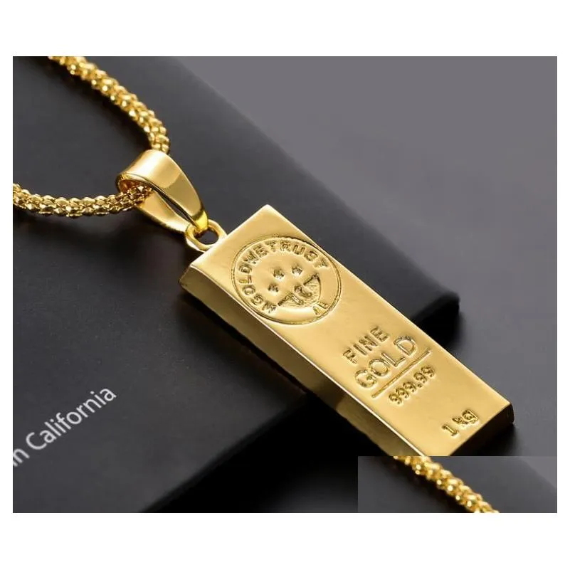 stainless steel necklace iced out golden bar shape pendant round box chain fortune charm necklace hip hop mens christmas gift wl018