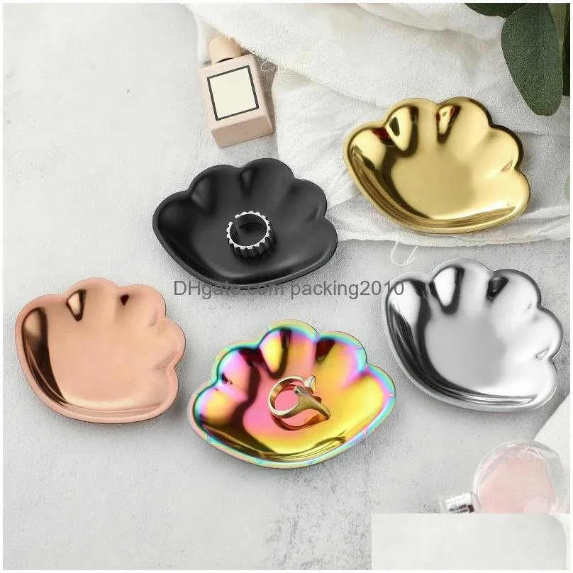 Dishes & Plates Stainless Steel Shell Jewelry Plate Ring Holder Dish Trinket Food Tray Key Organizer Thanksgiving Christmas Birthday G Dhbq8