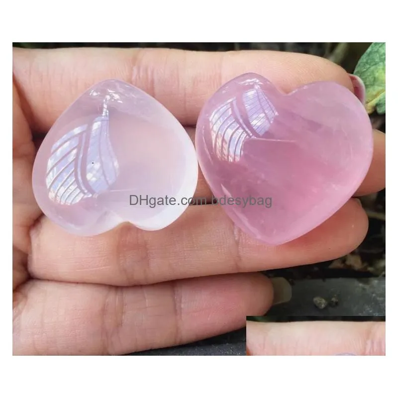 Arts And Crafts Valentines Day Natural Rose Quartz Heart Shaped Pink Crystal Carved Palm Love Healing Gemstone Lover Stone Gems Fy2658 Otvxf