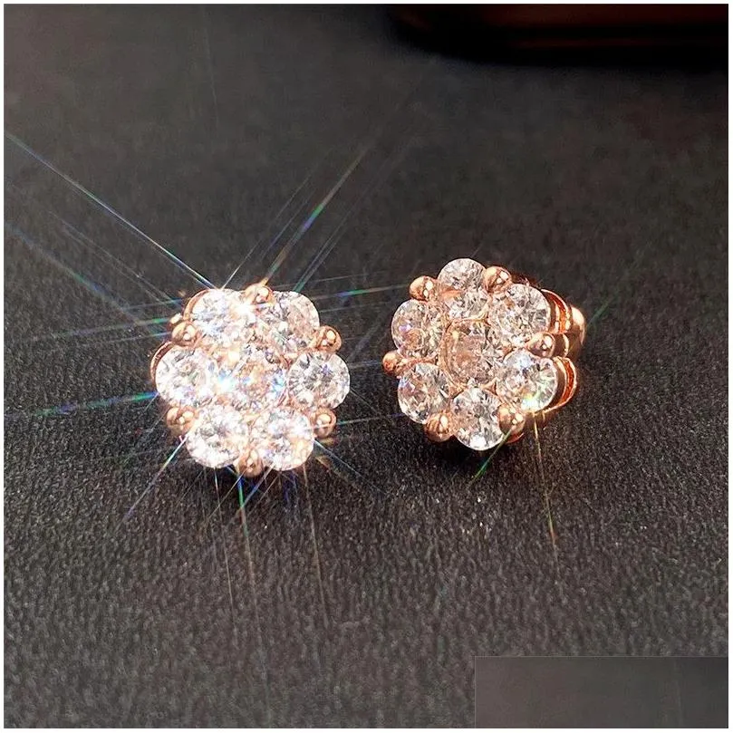 Stud Charming Earrings For Men Women Yellow Rose Gold Plated Bling Cz Diamond Stone Nice Gift Drop Delivery Otglt