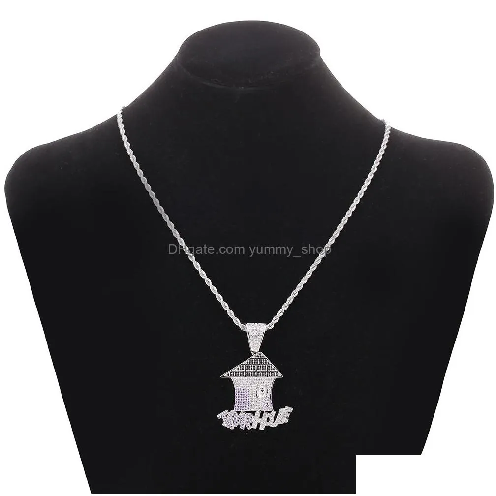 who trap house pendant cz bling purple iced out micro paved necklace for men hiphop jewelry8638904