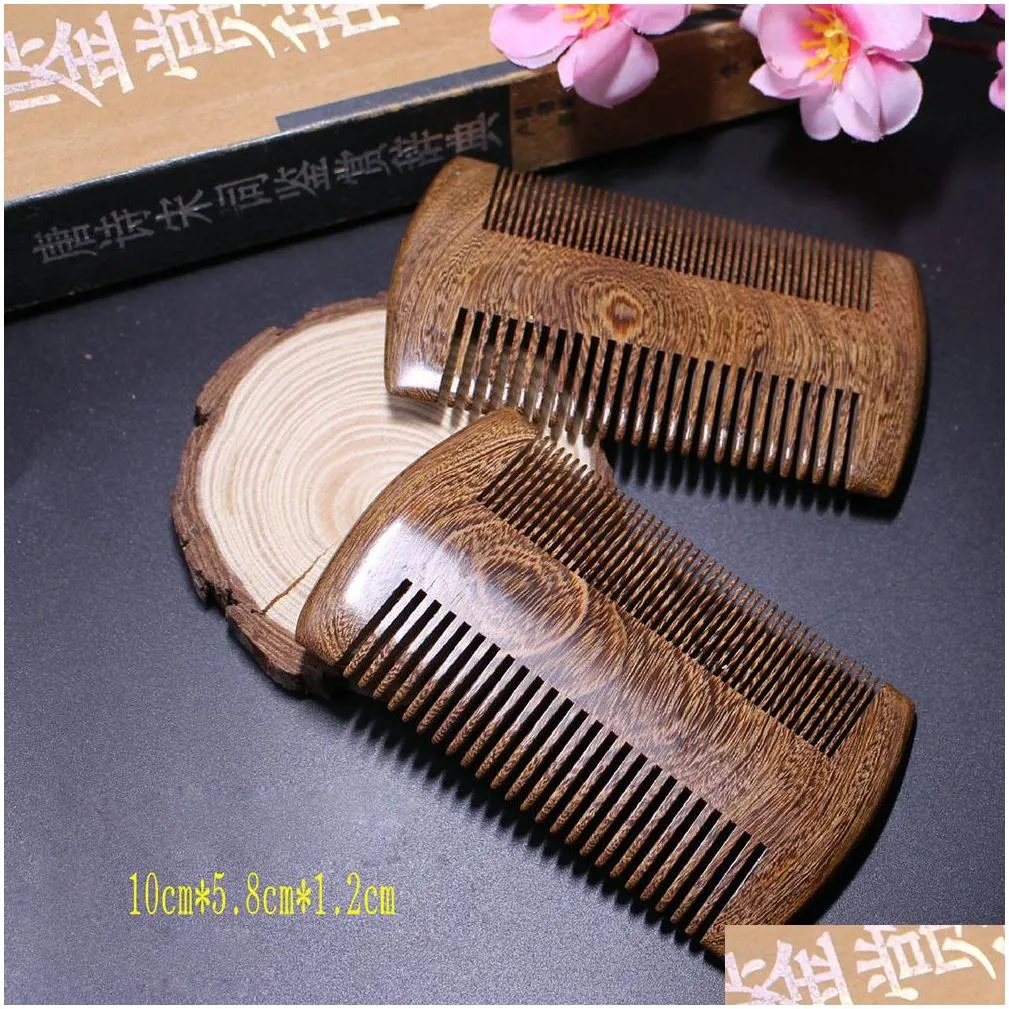 Combs Green Sandalwood Pocket Beard Hair Combs Double-sided beautifully carved craft Fashion Handmade Natural Wood Comb