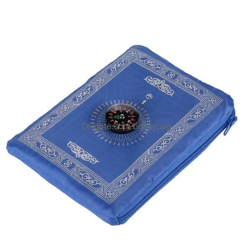 Carpets Islamic Prayer Rug Portable Braided Mat Zipper Compass Blankets Travel Pocket Rugs Muslim Worship Fy4602 Drop Delivery Home Ga Otwaf