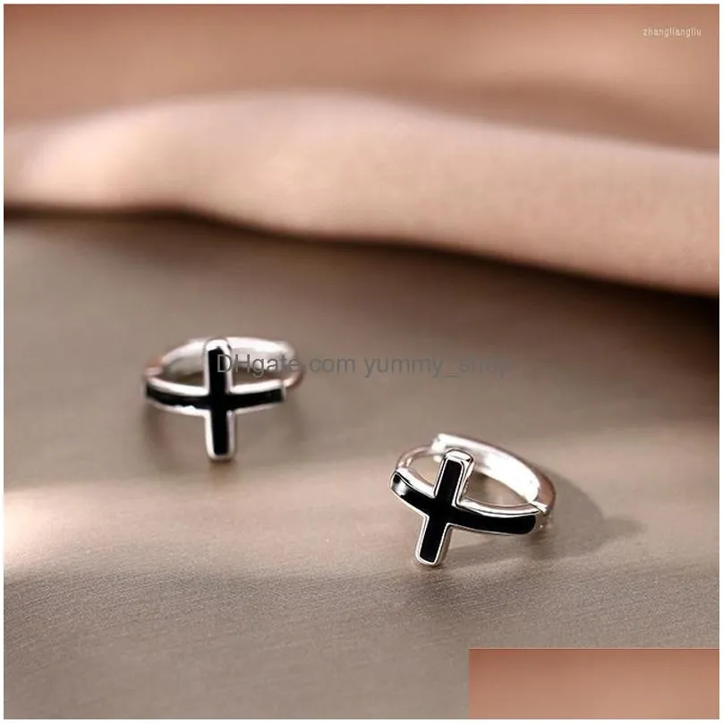 hoop earrings 2023 trendy black cross for men women punk hip hop dripping oil pierced jewelry party