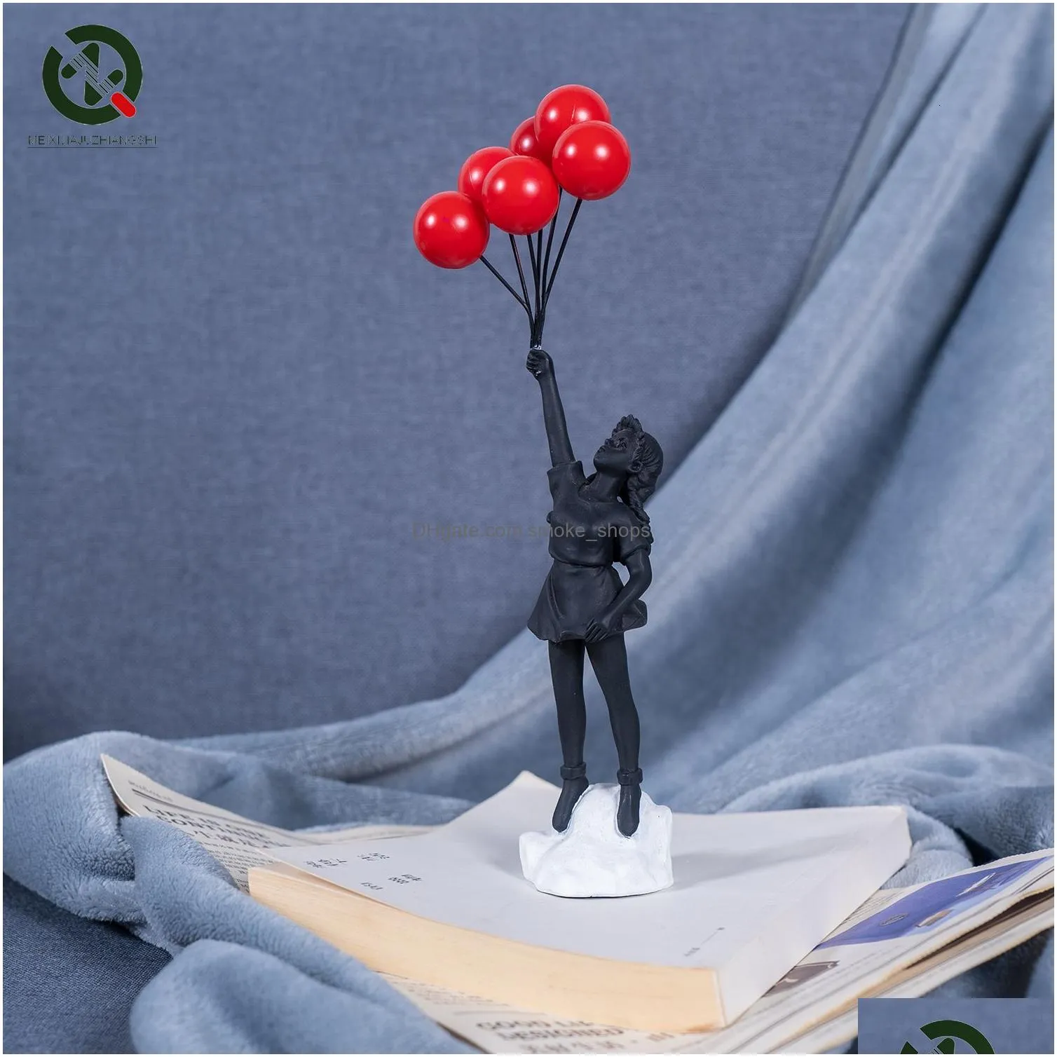 decorative objects figurines flying balloon girl figurine home decor banksy modern art sculpture resin figure craft decoration collectible