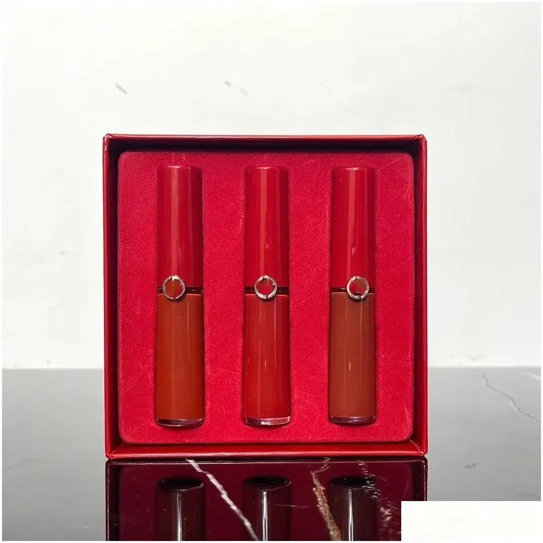 New Year Lipgloss Set GIORGIO Brand Top Quality Girl Lip Beauty 3pcs/set Mini Lip Maestro Trio Shades #206 #400 #405 3.5ml*3pcs/set Chirstmas Gift Nice Packing